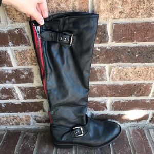 Black Red Zipper Boots